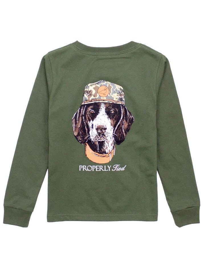 Boy's LS Graphic Tee - Olive Dog