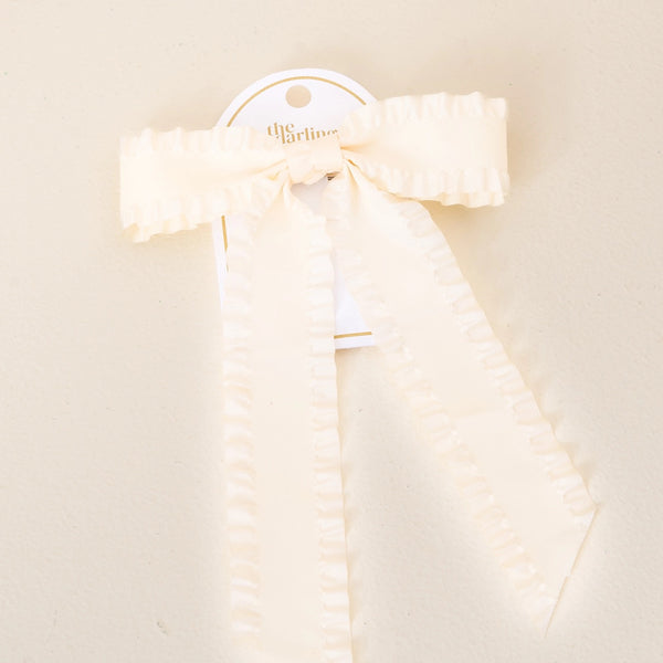 Ruffle Hair Bow - Cream