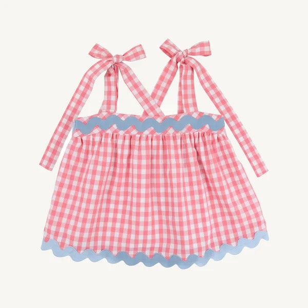 Tyler Tie Top - Parrot Cay Coral Check with Beale Street Blue