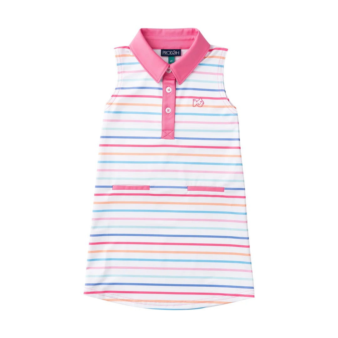 Girls Sleeveless Polo Performance Dress - Sunset Stripe
