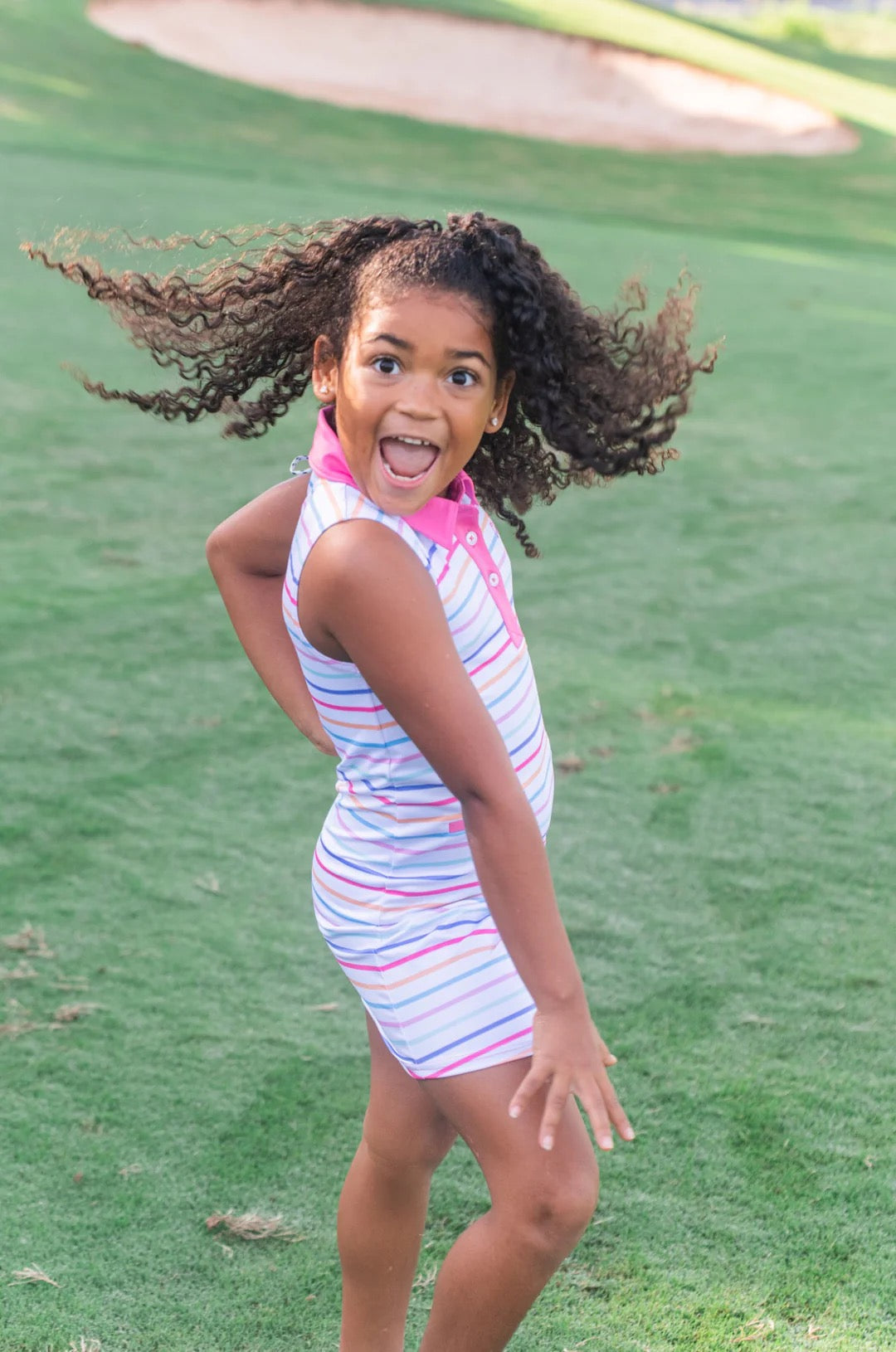 Girls Sleeveless Polo Performance Dress - Sunset Stripe