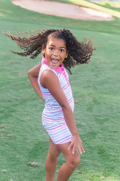 Girls Sleeveless Polo Performance Dress - Sunset Stripe