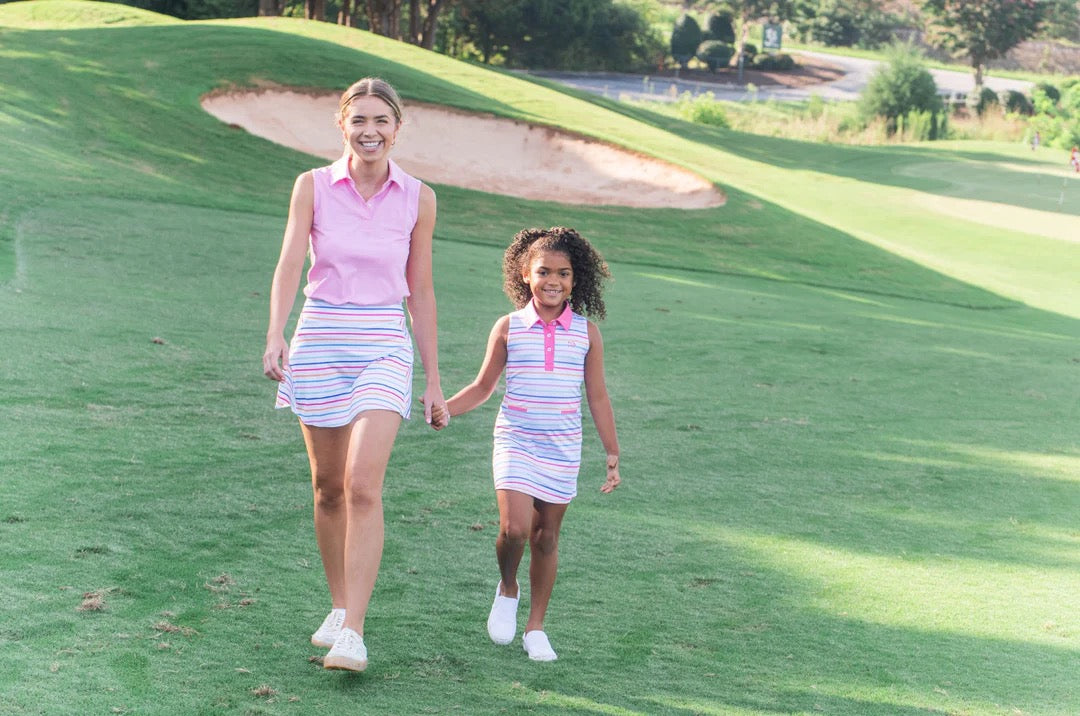 Girls Sleeveless Polo Performance Dress - Sunset Stripe