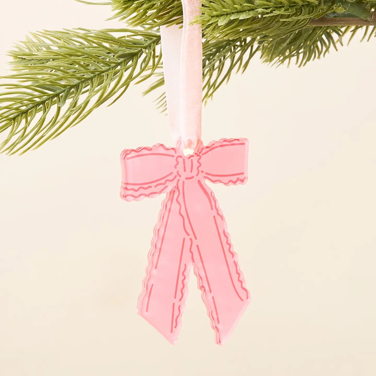 Holiday Tree Ornament - Pink Ruffle Bow Shape