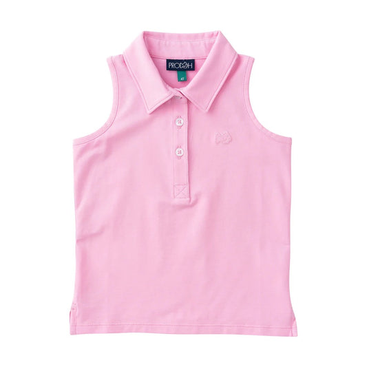 Girl's Sleeveless Cotton Polo - Pink Frosting