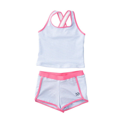 Girls Seaside Tankini Set - Blue Seersucker