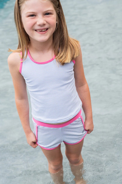 Girls Seaside Tankini Set - Blue Seersucker