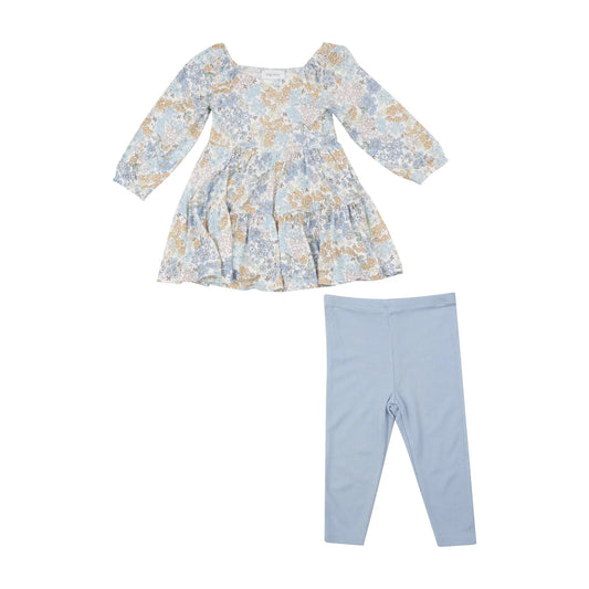 Edith's Floral Cap - Sleeve Dress And Rib Legging