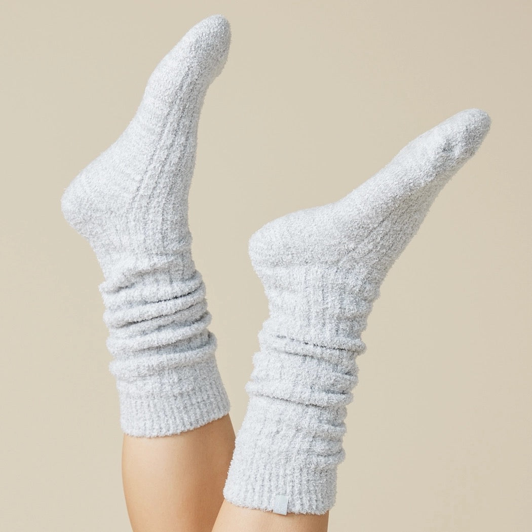Slouchy Marshmallow Socks With Grippers- Heather Light Blue