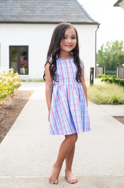 Girl's Crisscross Back Dress - Americana Plaid