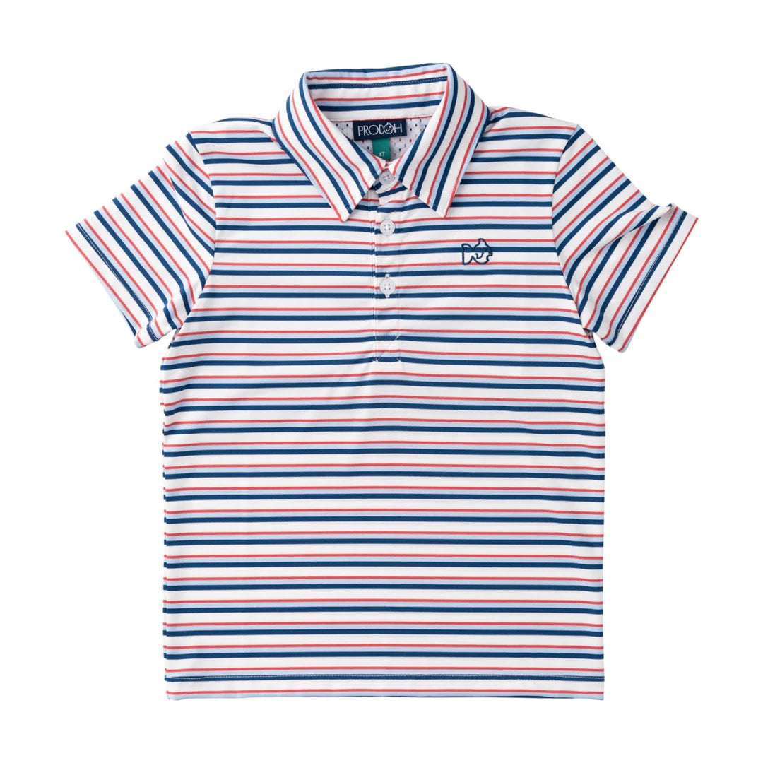 Boy's Short Sleeve Pro Performance Polo - Independence Day Stripe