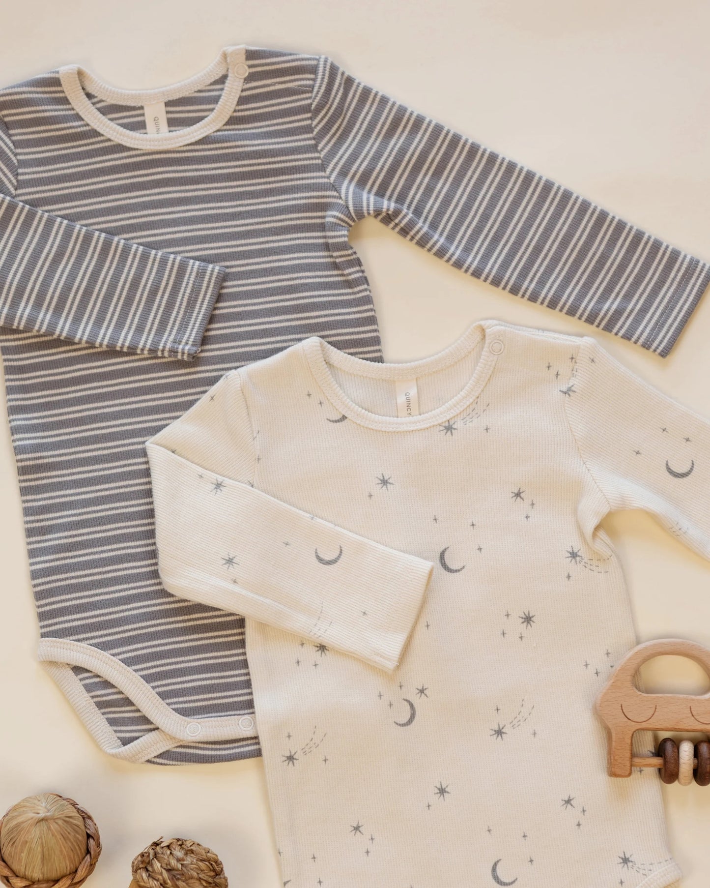 Ribbed Bodysuit, 2 Pack Slate Microstripe, Celestial
