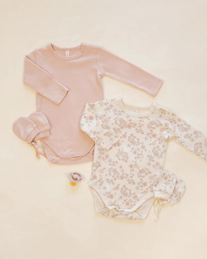 Jersey Bodysuit, 2 Pack Floral Vine, Dusty Rose