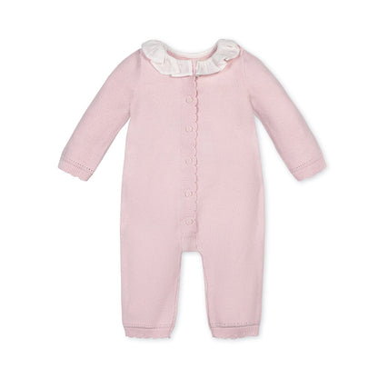 Organic Ruffle Collar Pink Sweater Romper