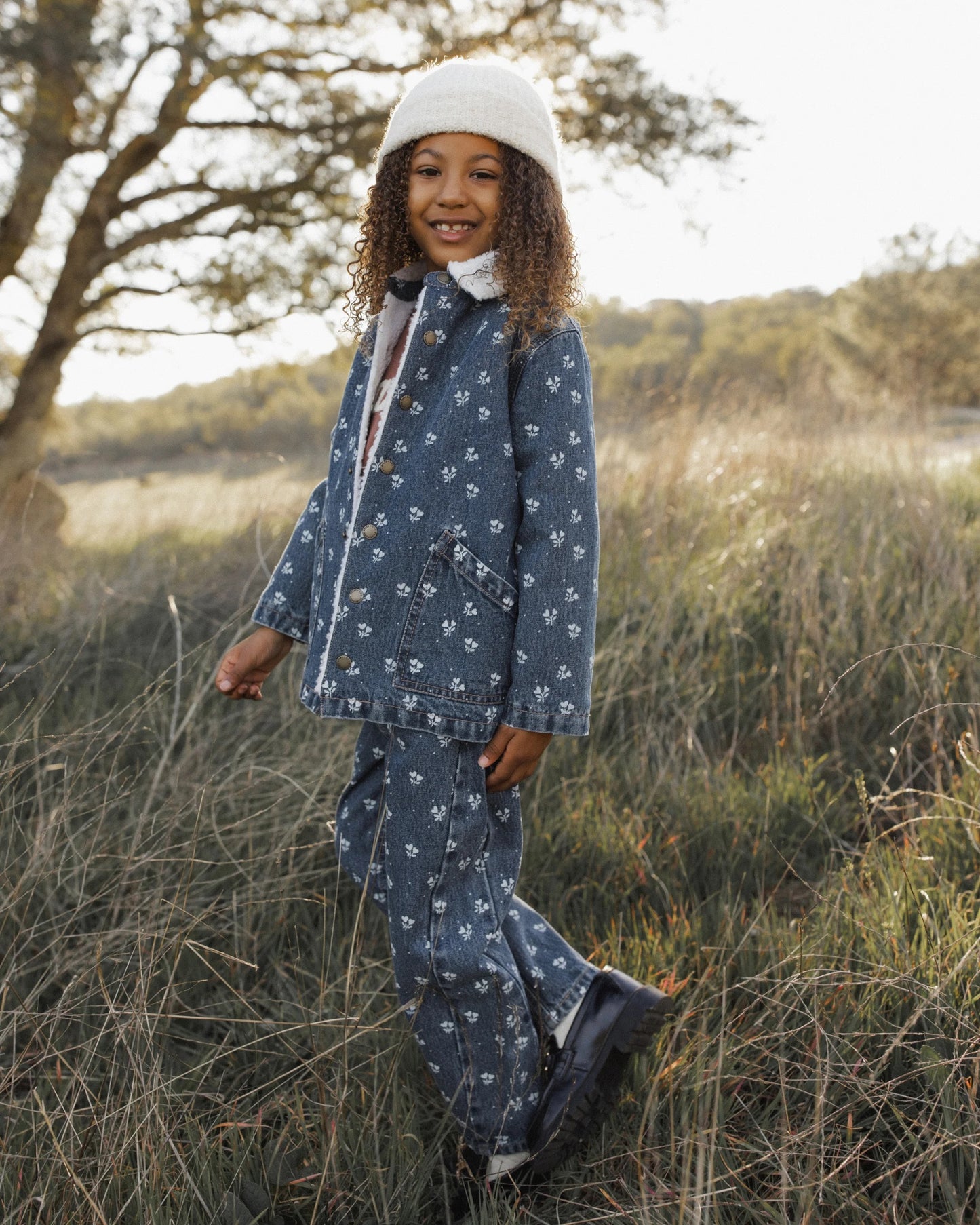 Long Chore Coat - Ditsy Floral Heart
