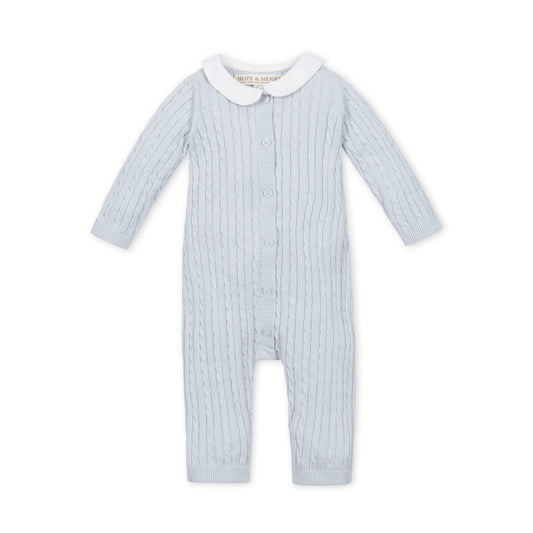 Organic Peter Pan Collar Blue Sweater Romper
