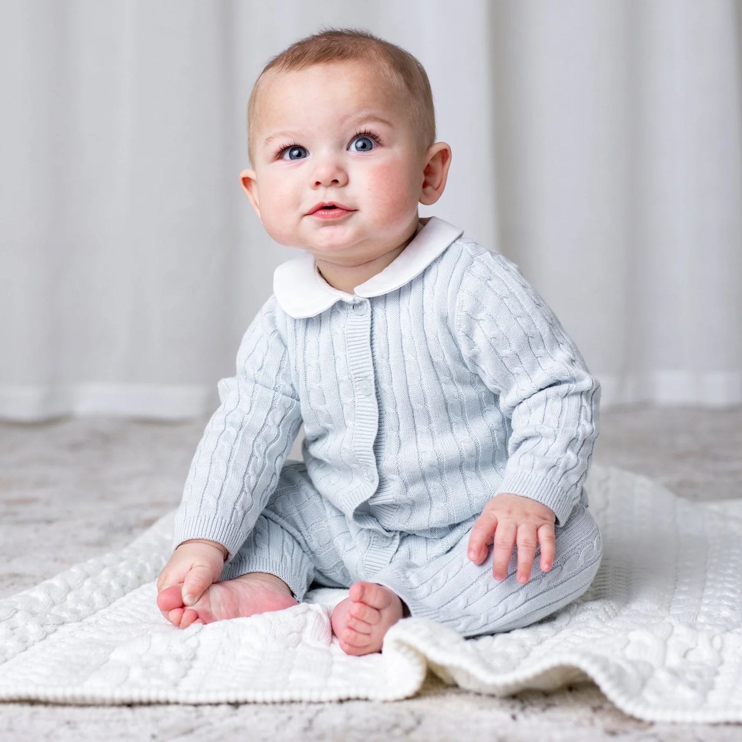 Organic Peter Pan Collar Blue Sweater Romper