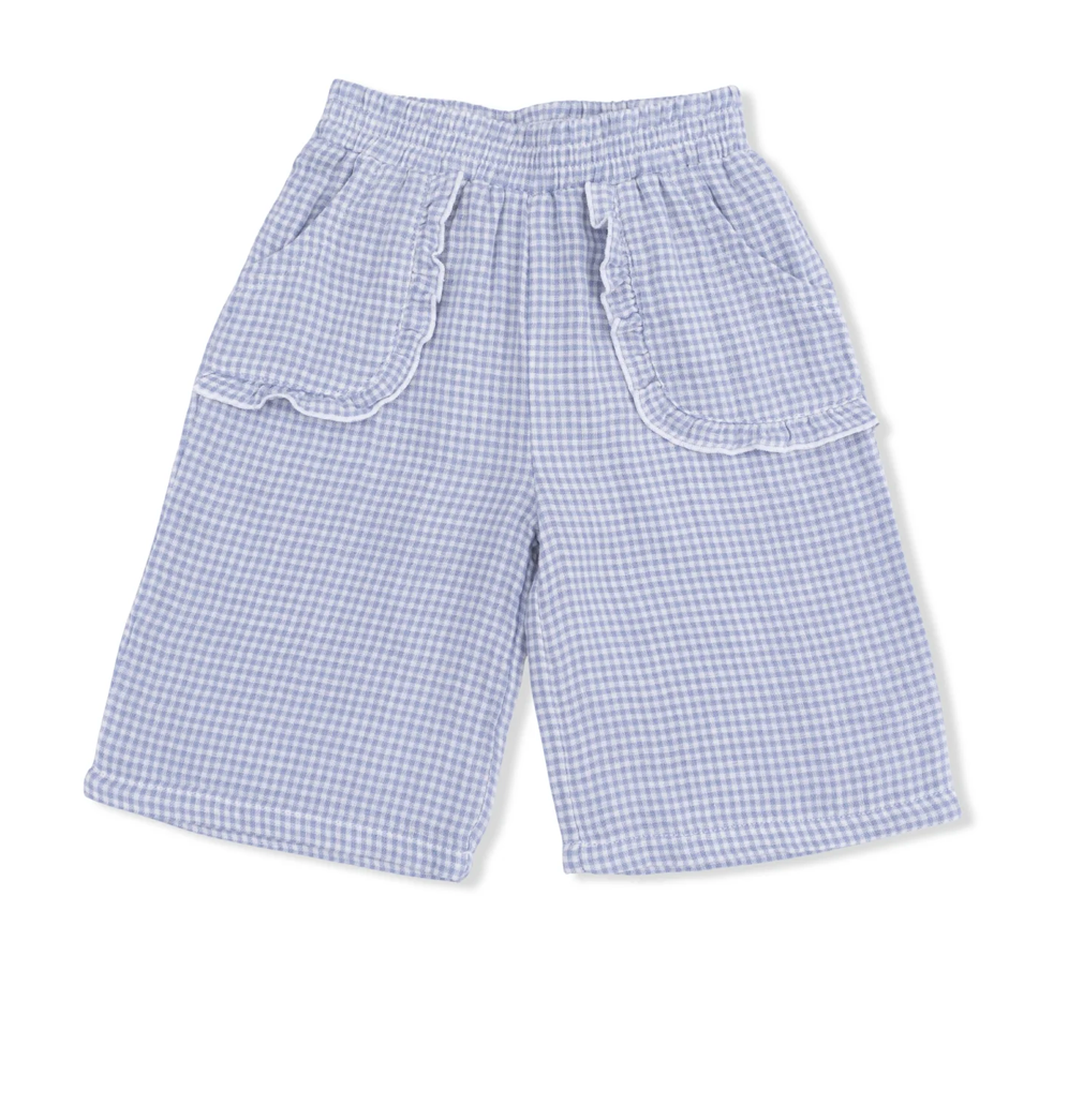 Peplum Tank and Wide Leg Pant Set- Micro Blue Gingham