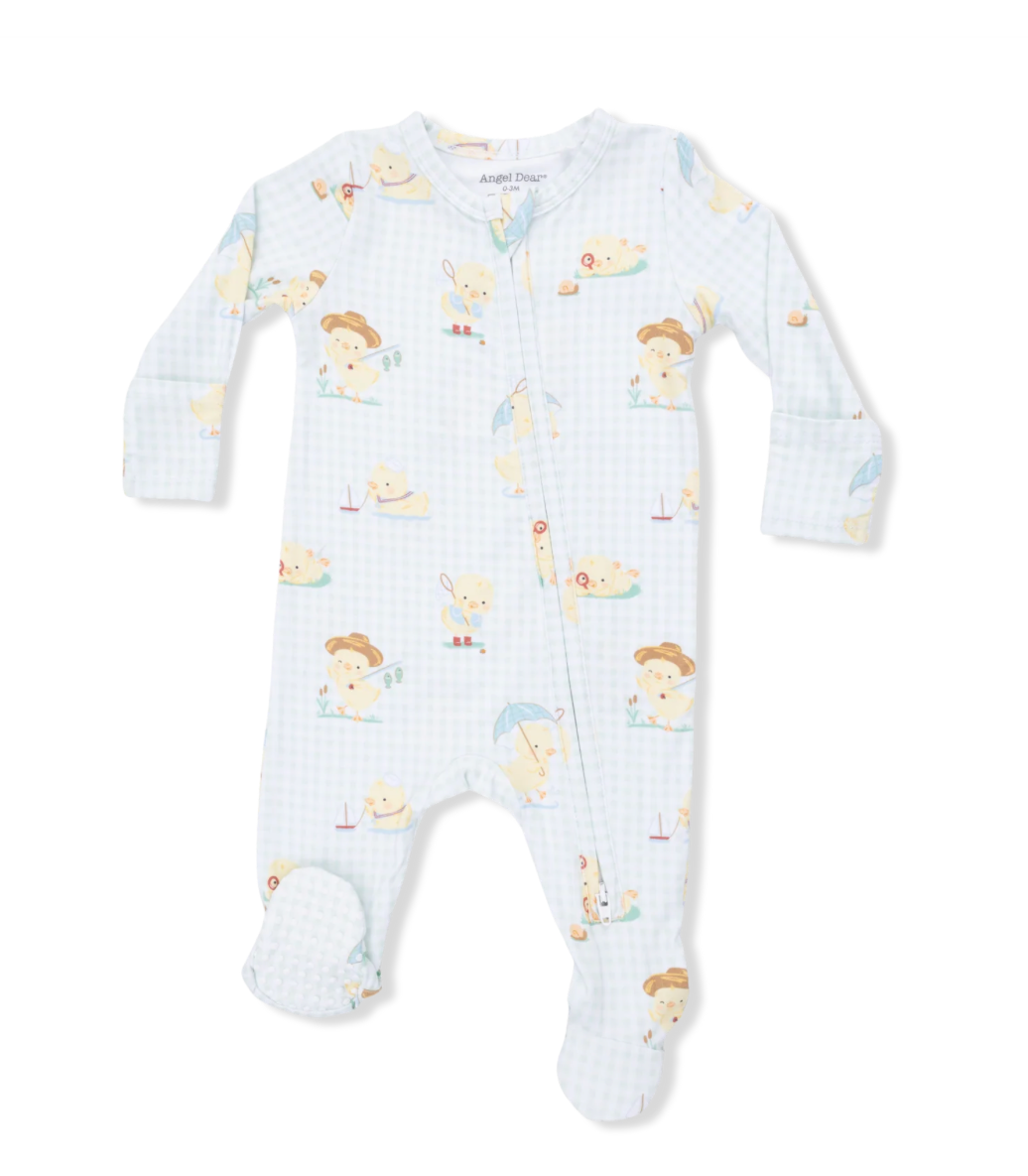 2-way Zipper Footie - Green Vintage Ducklings