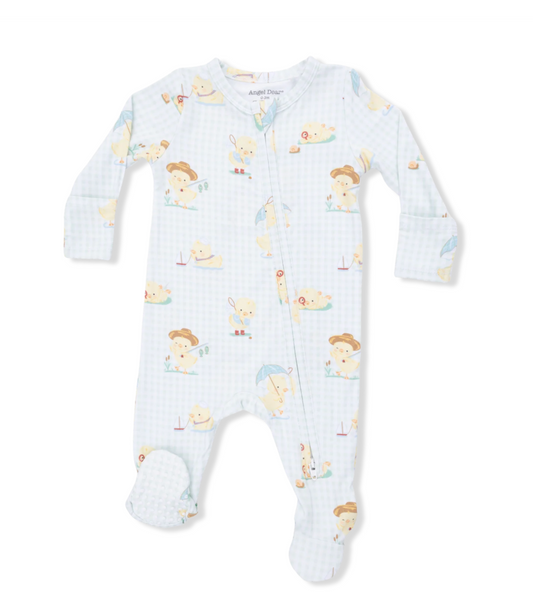 2-way Zipper Footie - Green Vintage Ducklings