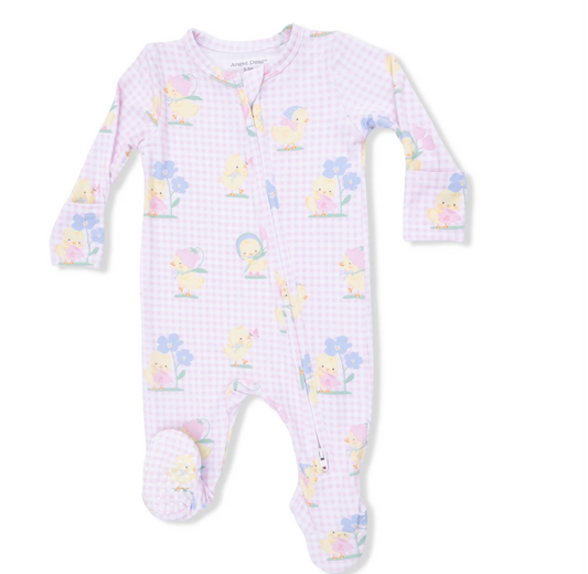 2-way Zipper Footie - Pink Vintage Ducklings