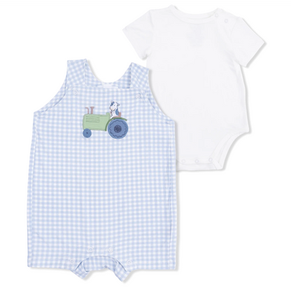Overall Shortie Romper with Onesie - Farm Appliqué