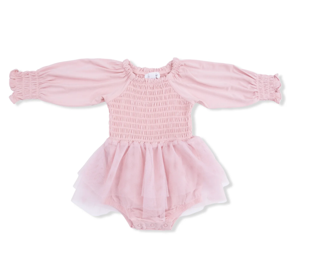 Long Sleeve Smocked Tutu Bubble - Blush