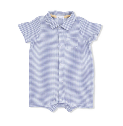 Polo Shortie Romper - Micro Blue Gingham
