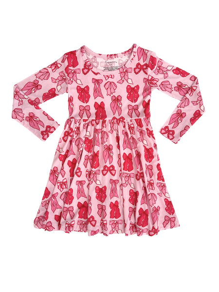 Valentine's Bows Long Sleeve Twirl Dress