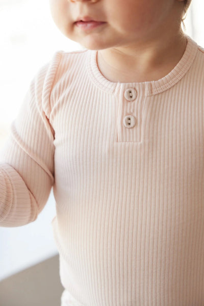 Organic Cotton Modal Long Sleeve Henley - dainty pink