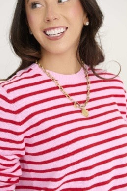 Women's Cissy Sweater - Richmond Red and Pier Party Pink Stripe/Gold