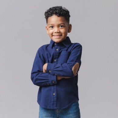 Organic Flannel Button Down Shirt - Navy