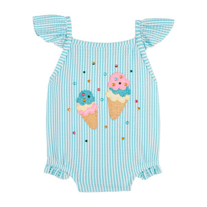 Blue Seersucker Ice Cream Swimsuit