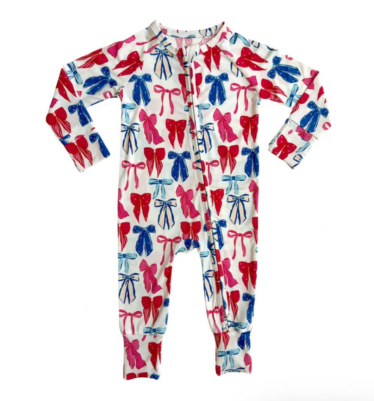 Patriotic Bow Zipper Romper