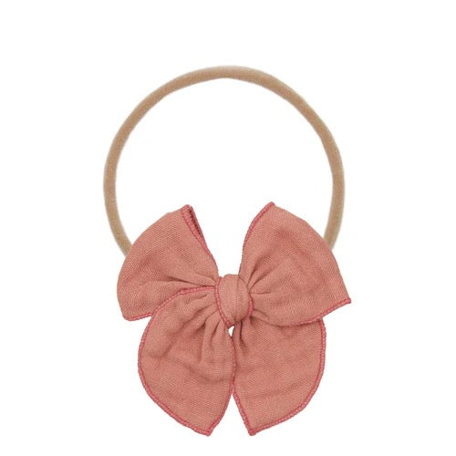 Cloud Muslin Heirloom Bow Headband - Rose