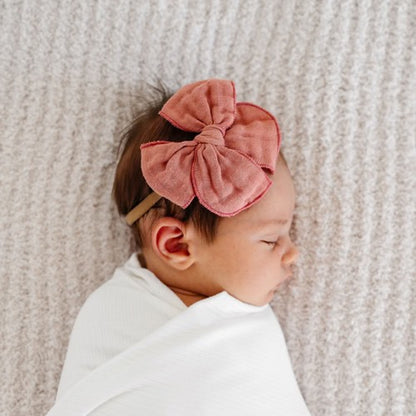 Cloud Muslin Heirloom Bow Headband - Rose