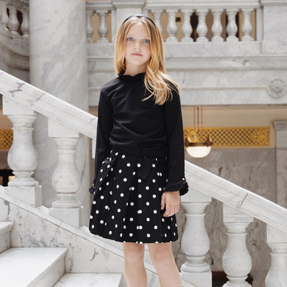 Black Organic Pleated Polka Dot Skirt