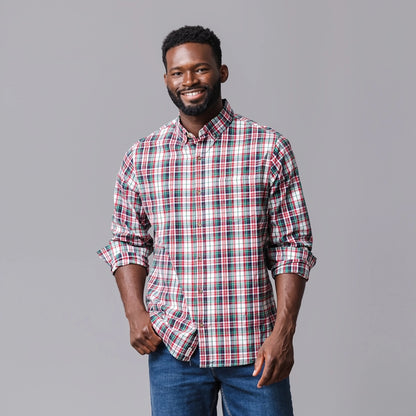 Men's Organic Stretch Poplin Shirt - Holiday Tartan