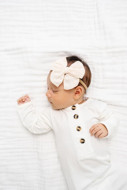Cloud Muslin Heirloom Bow Headband - Cream