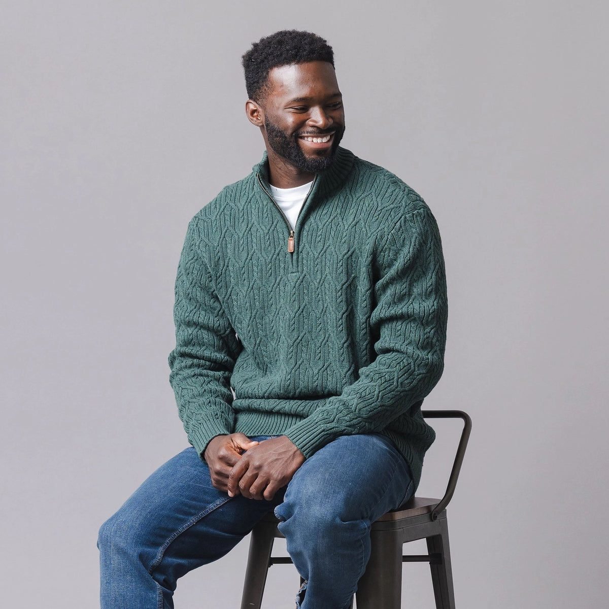Men's Organic Half Zip Pullover - Forrest Green Heather