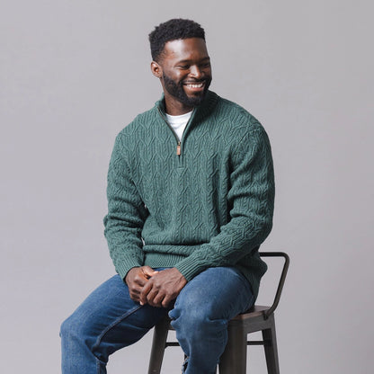 Men's Organic Half Zip Pullover - Forrest Green Heather