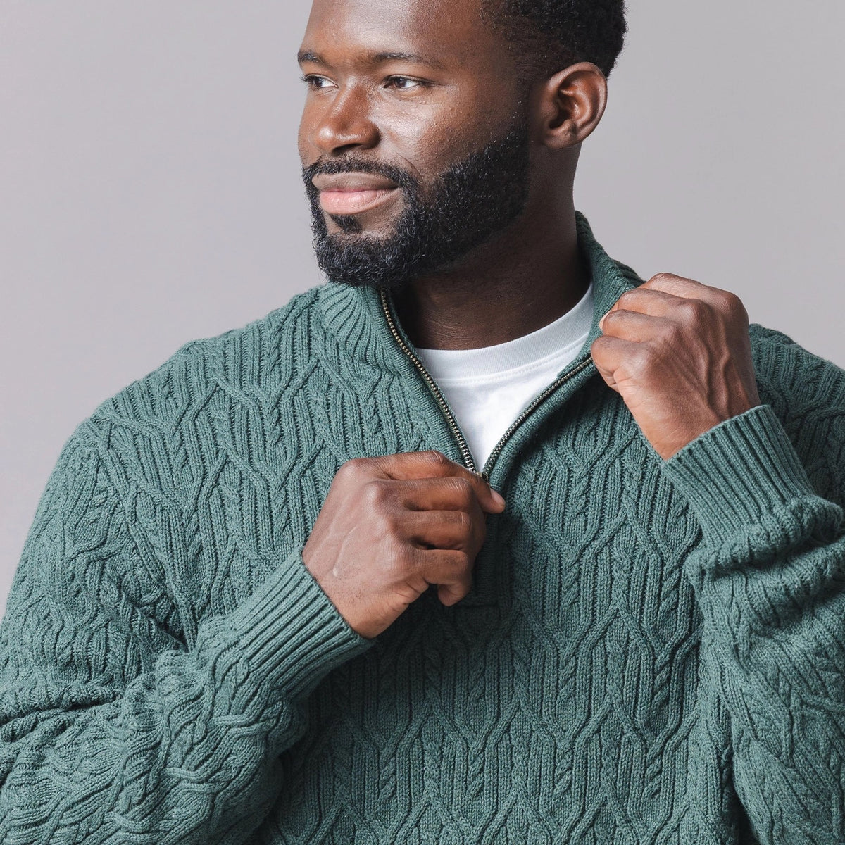 Men's Organic Half Zip Pullover - Forrest Green Heather