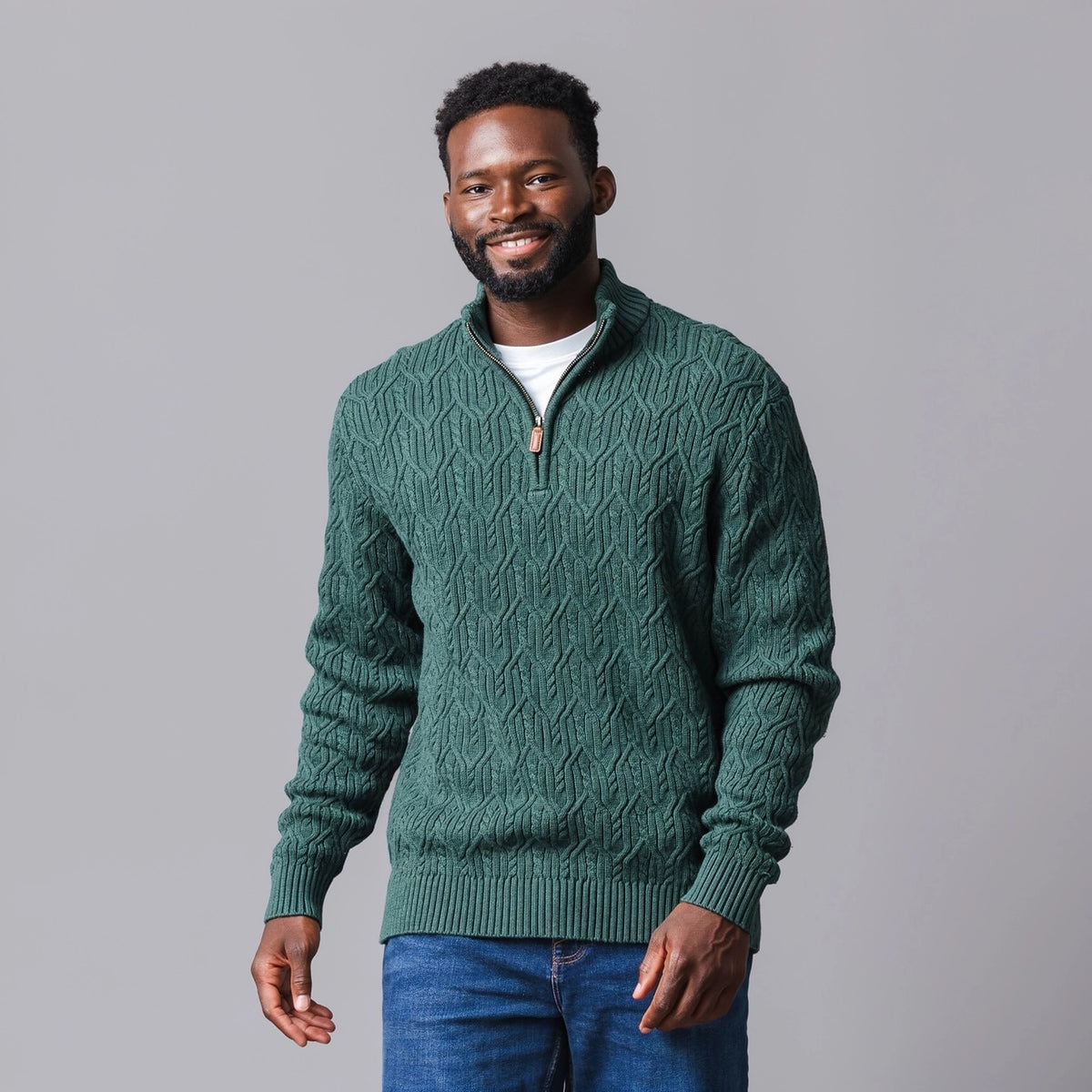 Men's Organic Half Zip Pullover - Forrest Green Heather