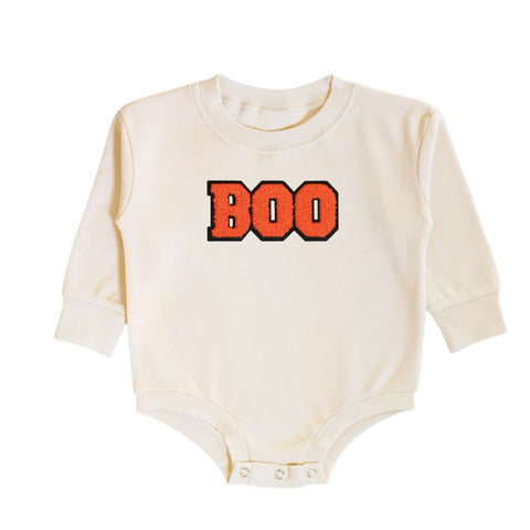 Boo Patch Halloween Long Sleeve Romper