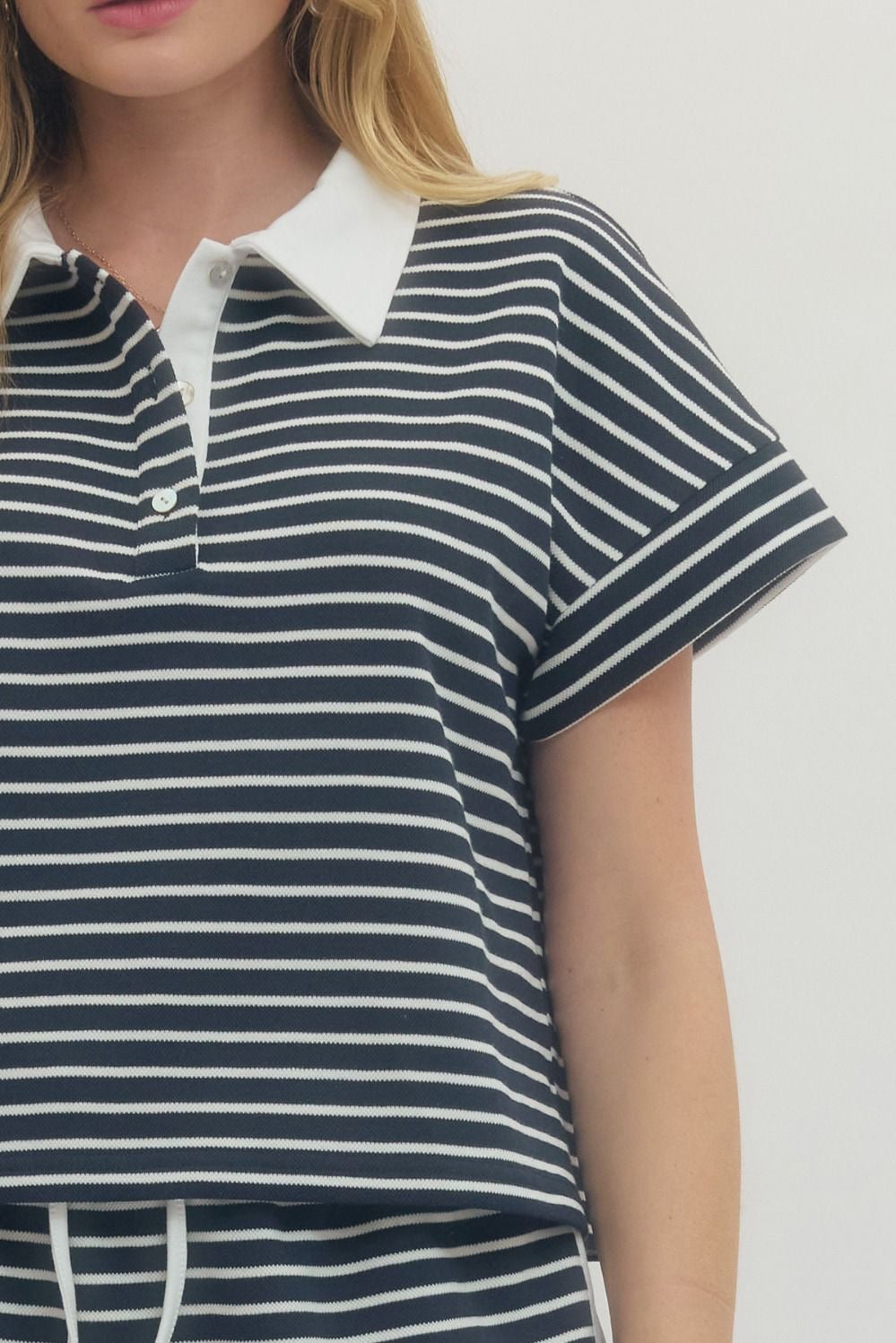 Short Sleeve Knit Top - Navy Stripe