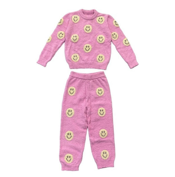 Pink Fuzzy Smiley Set