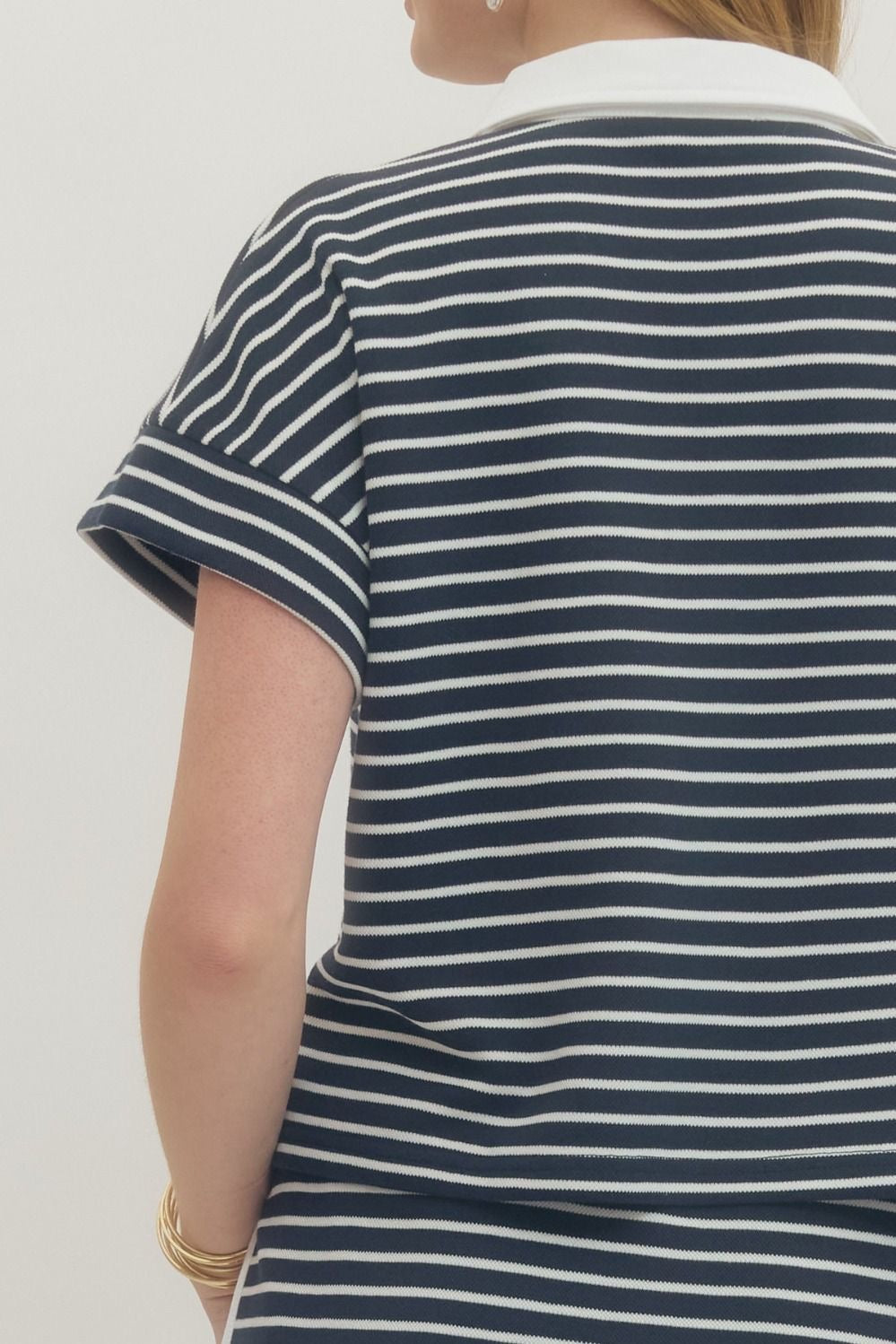 Short Sleeve Knit Top - Navy Stripe