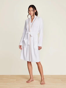 CozyChic Ultra Lite Tipped Ribbed Short Robe - Sea Salt/Shell