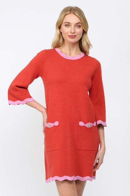 Scalloped Edge Dress - Pink/Red
