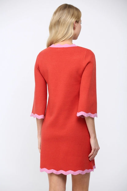 Scalloped Edge Dress - Pink/Red